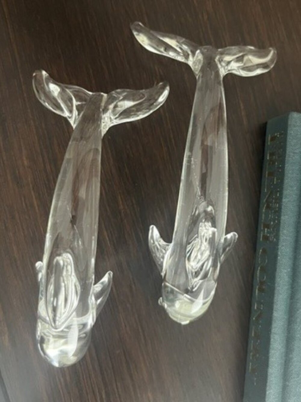 Dolphin Porpoise Figurines Clear Glass Coastal Beach Minimalist Modern - Picture 4 of 5